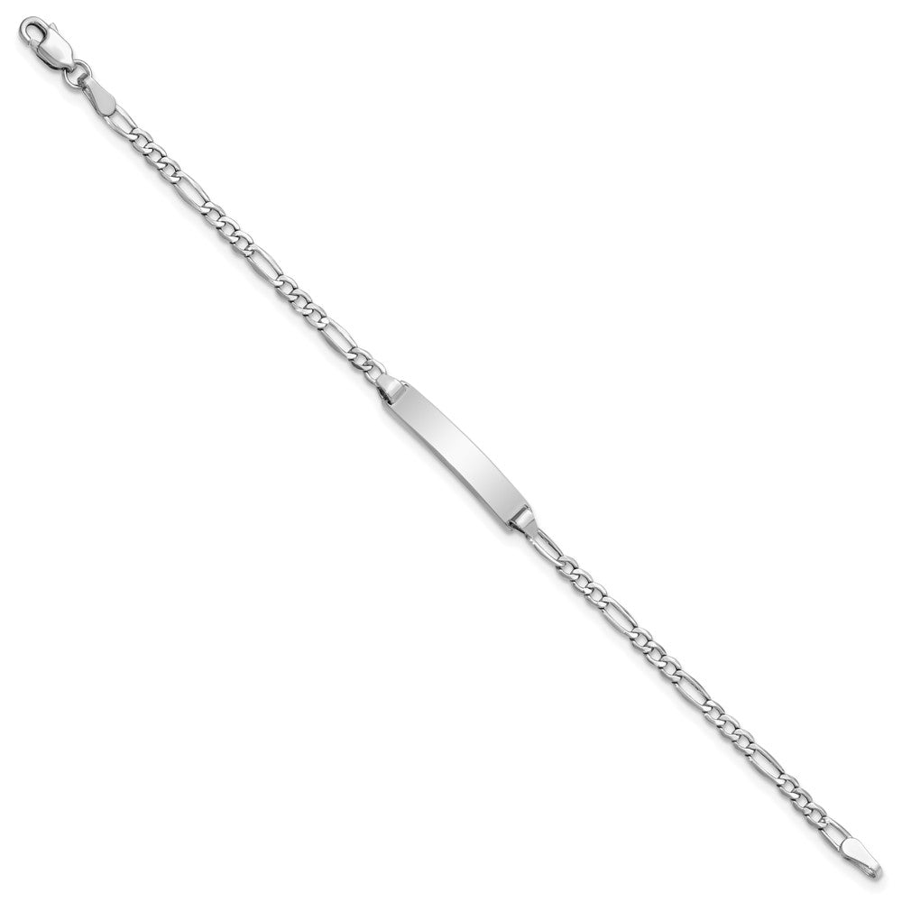 14k White Gold Polished Semi-Solid Chain/Solid Plate Figaro Link 19.5x Plate ID Bracelet