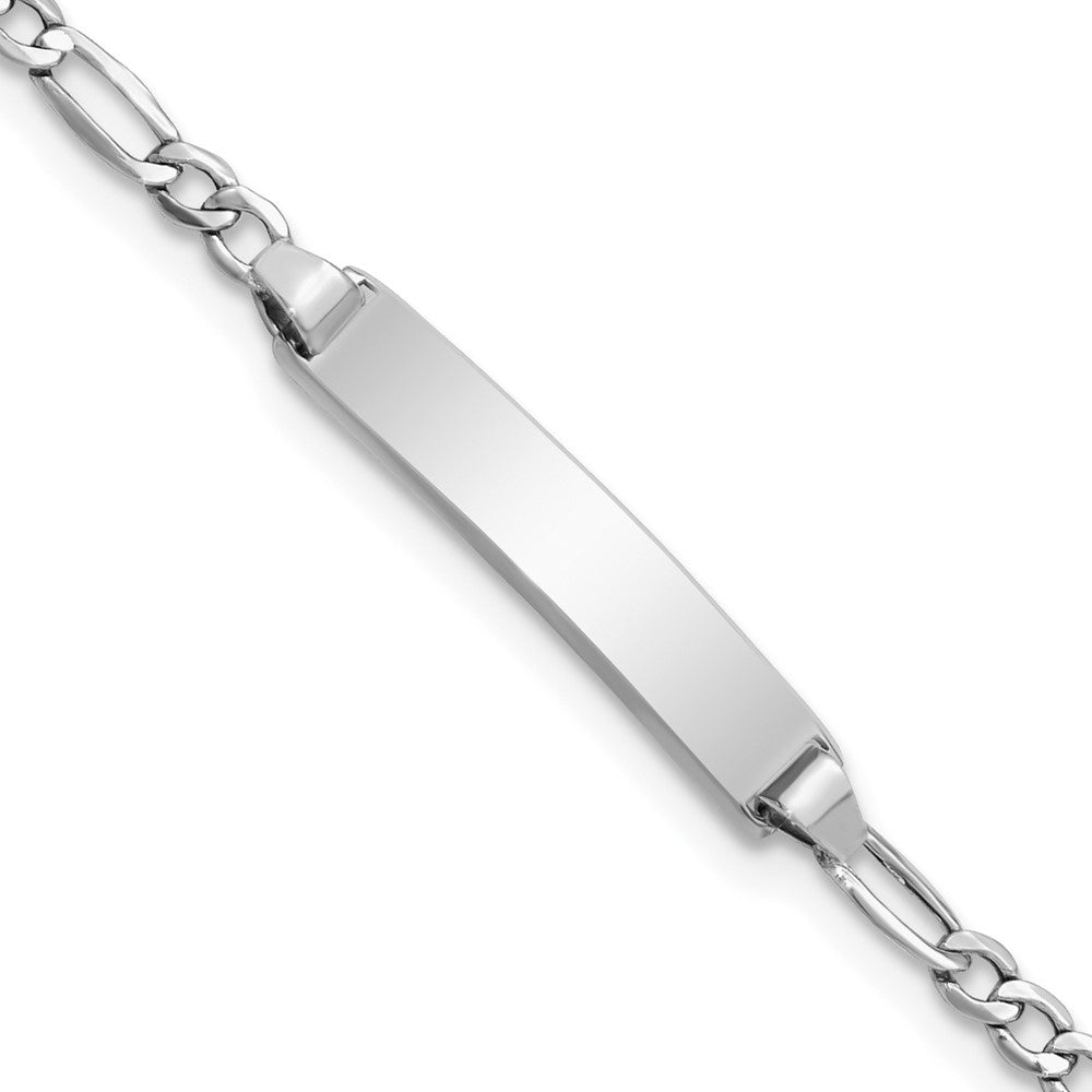 14k White Gold Polished Semi-Solid Chain/Solid Plate Figaro Link 20.5x Plate ID Bracelet