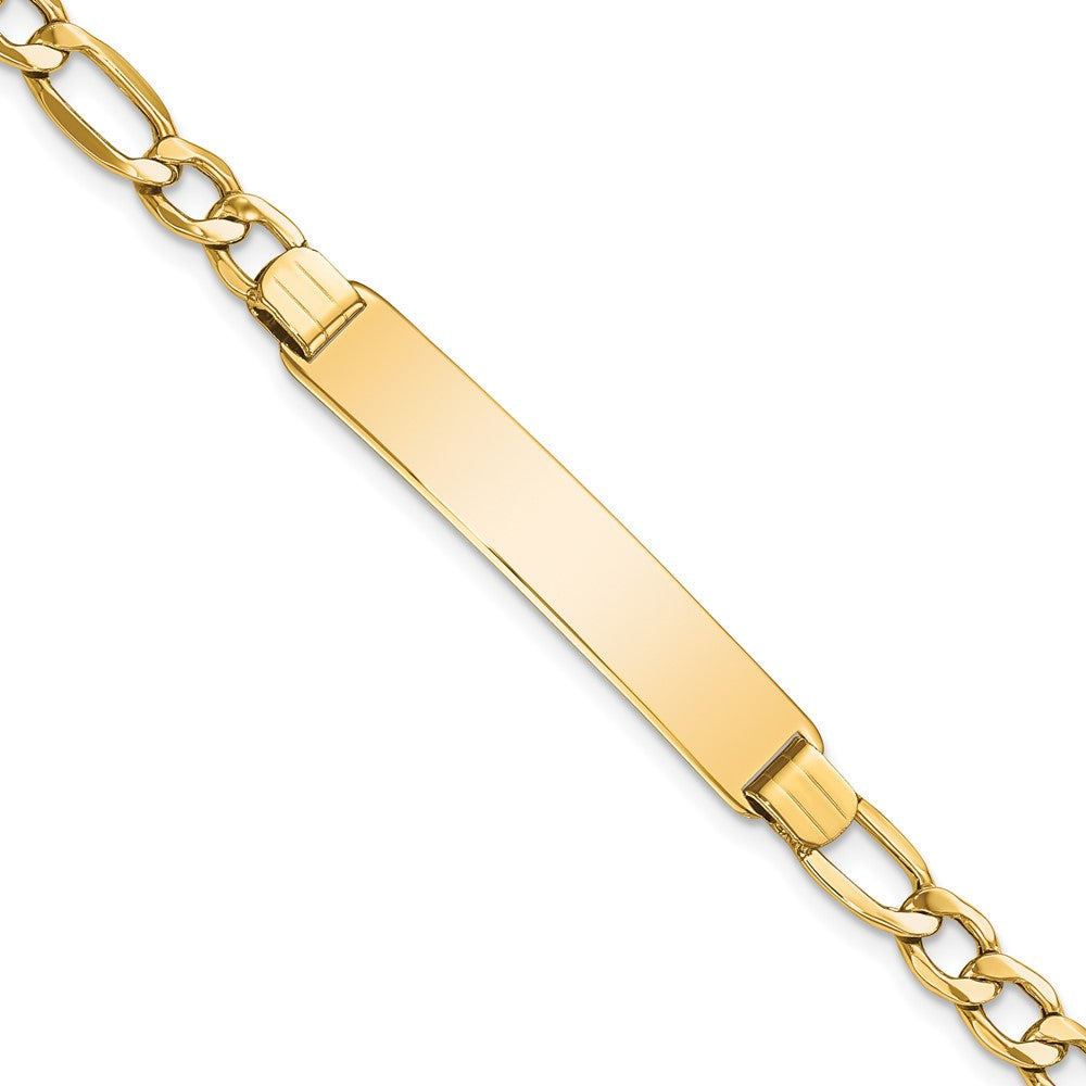 14k Polished Semi-Solid Chain/Solid Plate Figaro Link 34.5x Plate ID Bracelet