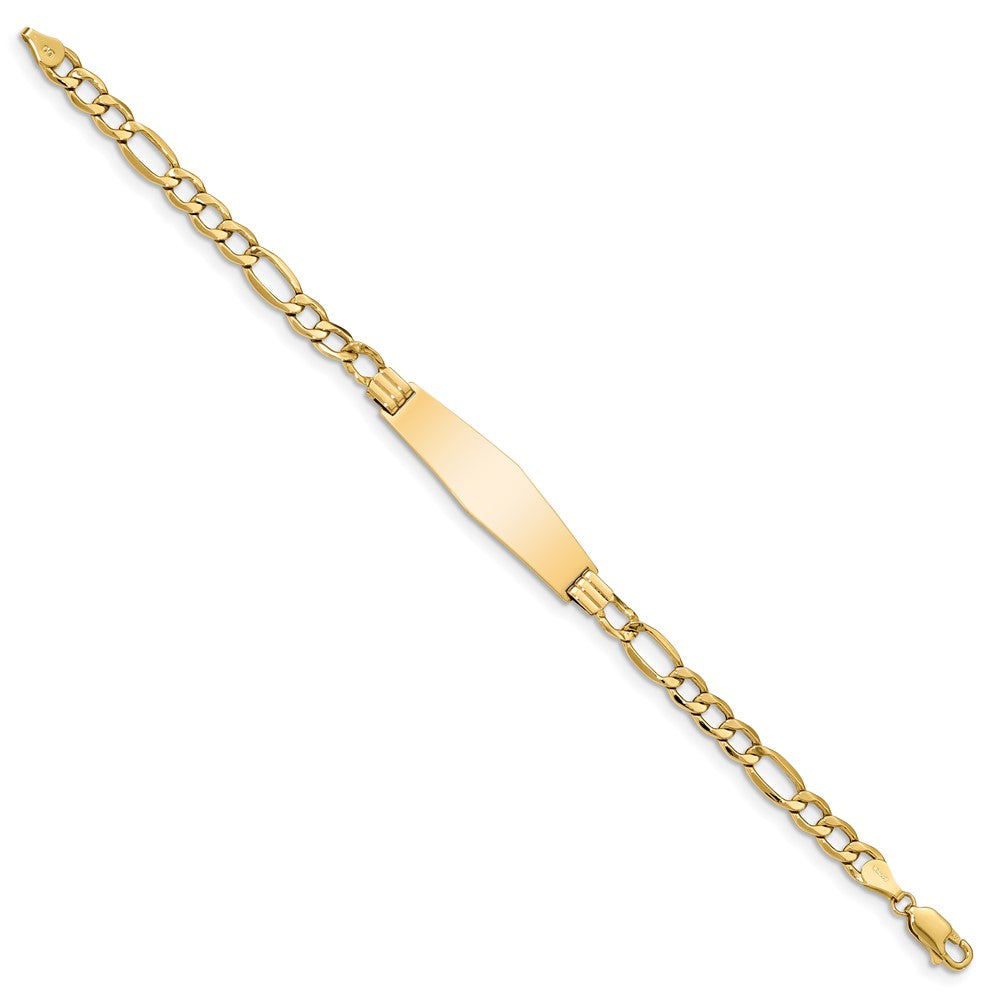 14k Polished Semi-Solid Chain/Solid Plate Figaro Link Soft Diamond Shape 34x Plate ID Bracelet