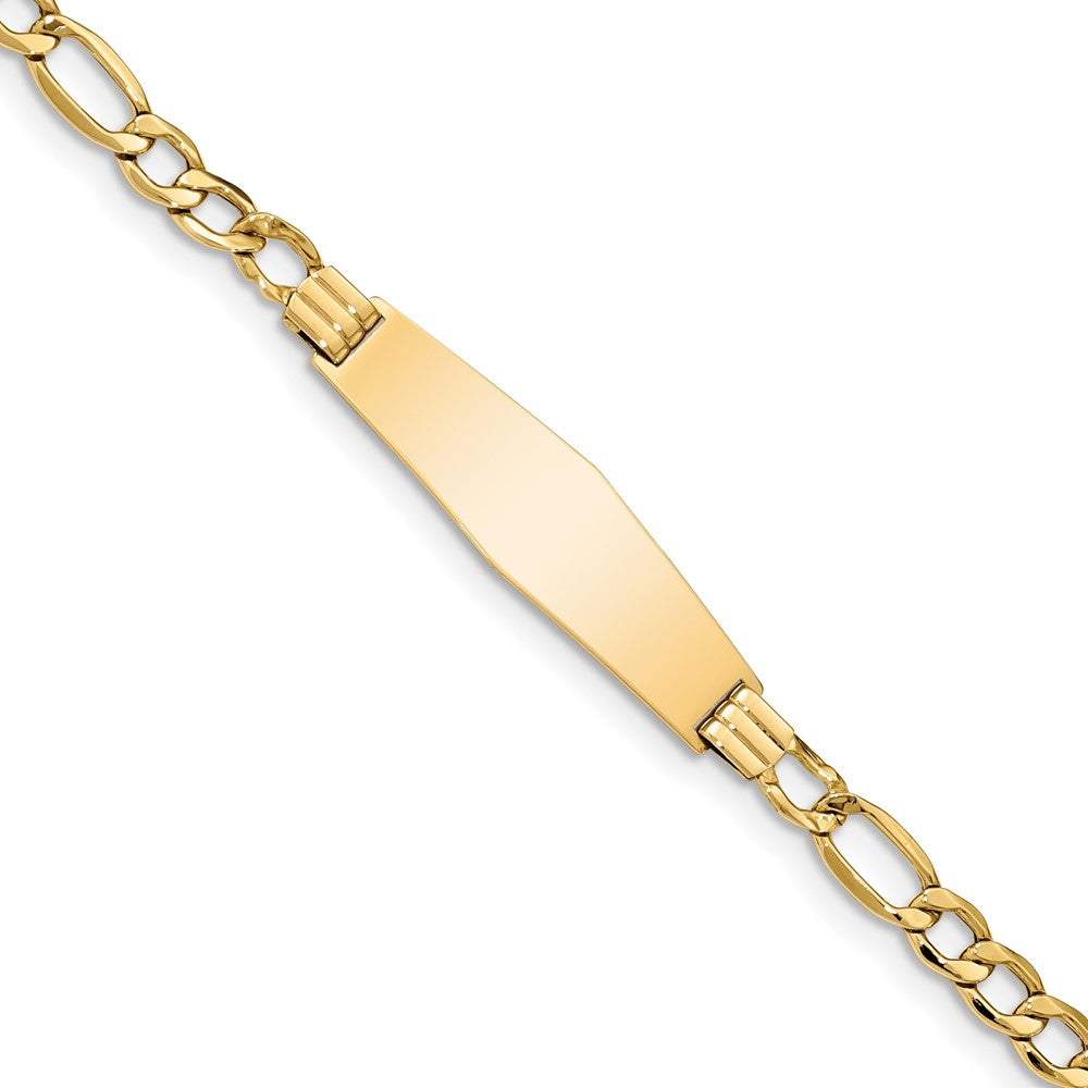 14k Polished Semi-Solid Chain/Solid Plate Figaro Link Soft Diamond Shape 34x Plate ID Bracelet