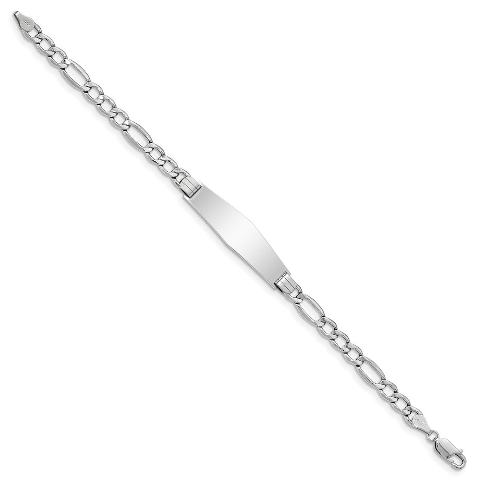 14K White Gold Polished Semi-Solid Chain/Solid Plate Figaro Link Soft Diamond Shape 34x Plate ID Bracelet