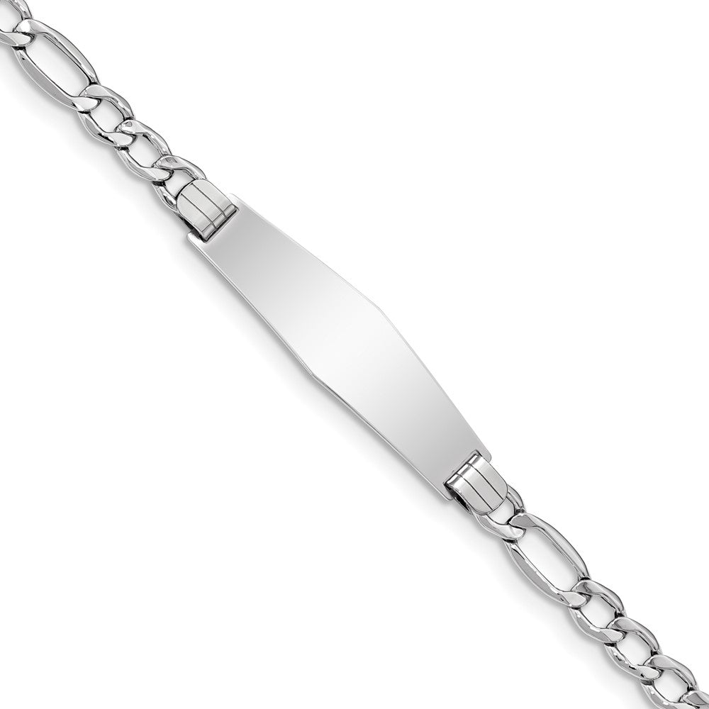 14K White Gold Polished Semi-Solid Chain/Solid Plate Figaro Link Soft Diamond Shape 34x Plate ID Bracelet