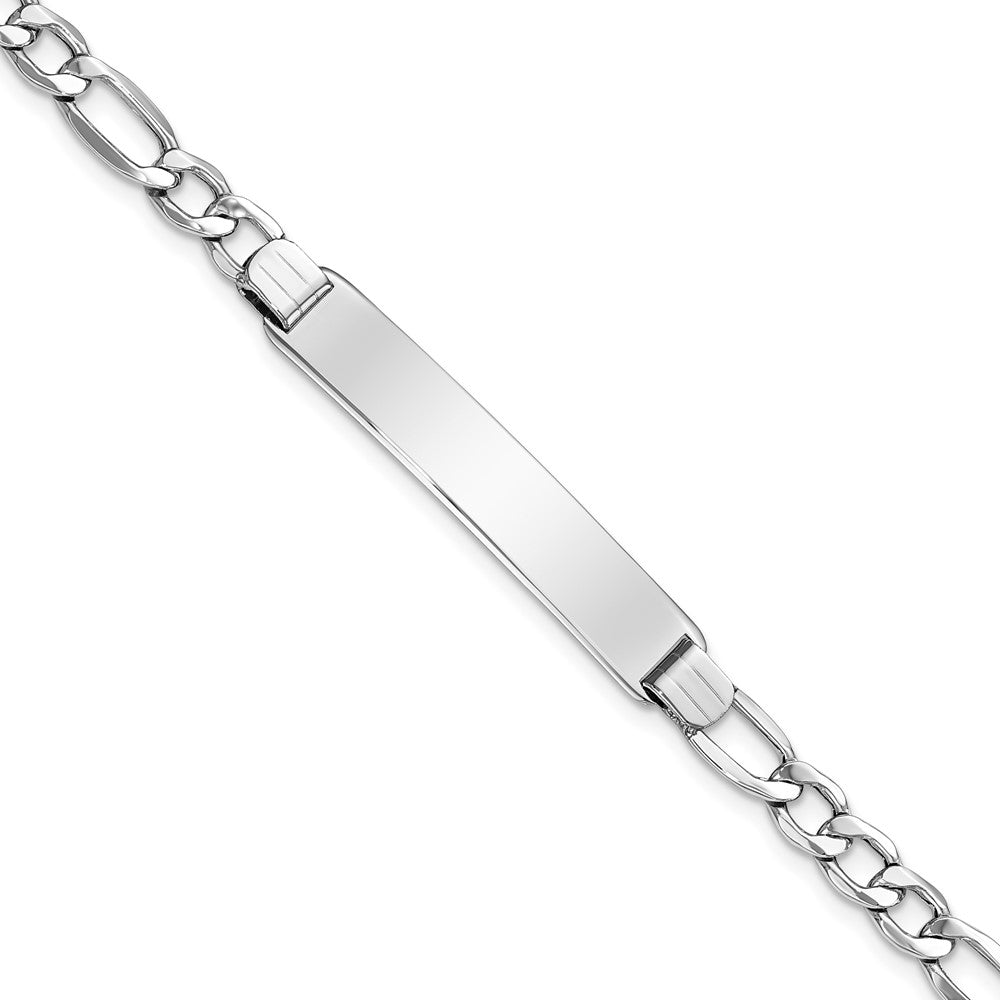 14K White Gold Polished Semi-Solid Chain/Solid Plate Figaro Link 35x Plate ID Bracelet