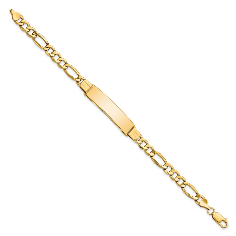 14k Polished Semi-Solid Chain/Solid Plate Figaro Link 37.5x Plate ID Bracelet