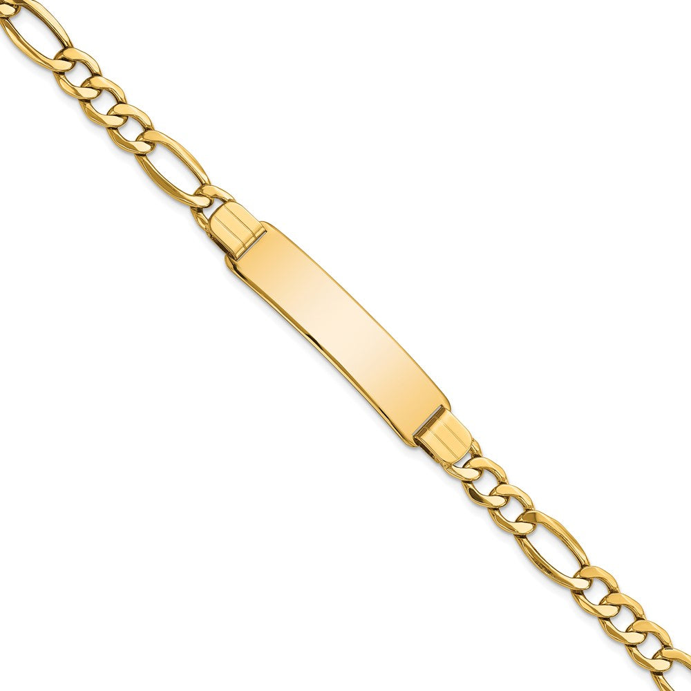 14k Polished Semi-Solid Chain/Solid Plate Figaro Link 37.5x Plate ID Bracelet