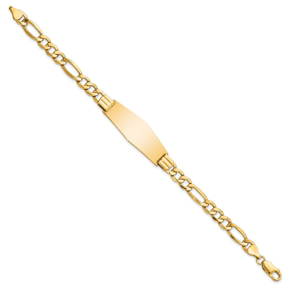 14k Polished Semi-Solid Chain/Solid Plate Figaro Link Soft Diamond Shape 39x Plate ID Bracelet