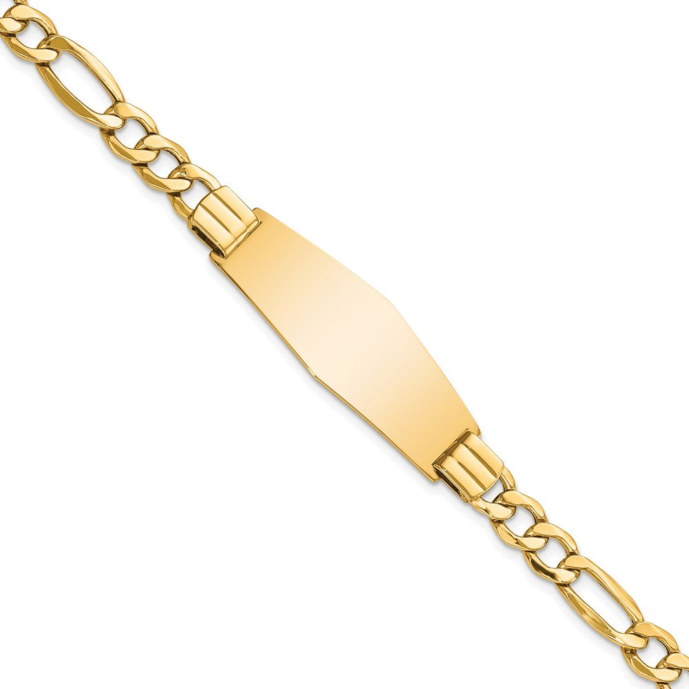 14k Polished Semi-Solid Chain/Solid Plate Figaro Link Soft Diamond Shape 39x Plate ID Bracelet