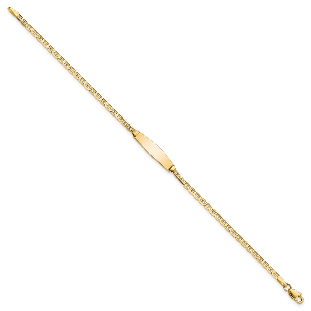 14k Polished Semi-Solid Chain/Solid Plate Anchor Link Soft Diamond Shape 19.5x Plate ID Bracelet