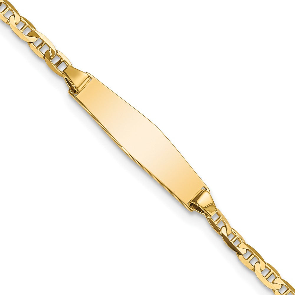 14k Polished Semi-Solid Chain/Solid Plate Anchor Link Soft Diamond Shape 19.5x Plate ID Bracelet