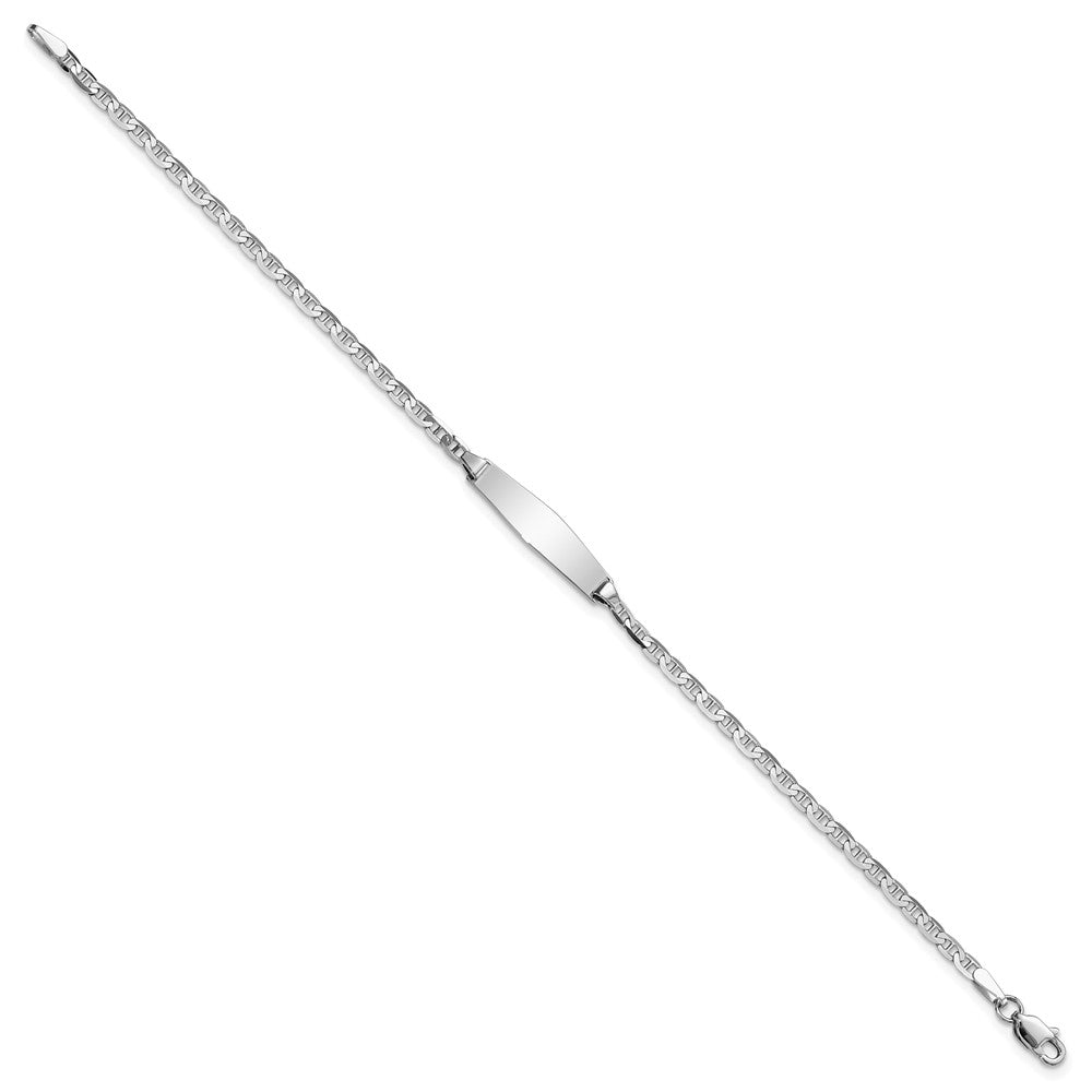 14k White Gold Polished Semi-Solid Chain/Solid Plate Anchor Link Soft Diamond Shape 20x Plate ID Bracelet
