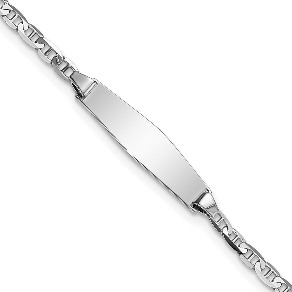 14k White Gold Polished Semi-Solid Chain/Solid Plate Anchor Link Soft Diamond Shape 20x Plate ID Bracelet