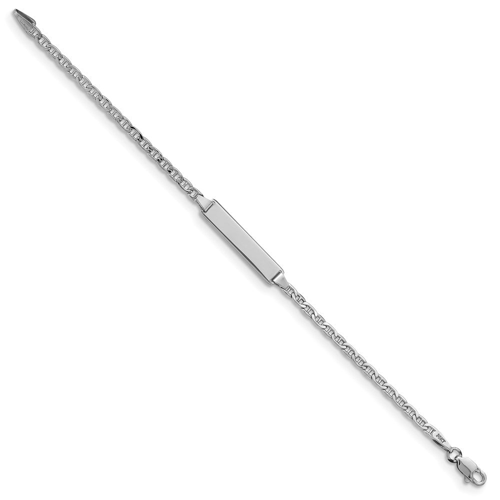 14k White Gold Polished Semi-Solid Chain/Solid Plate Anchor Link 20x Plate ID Bracelet