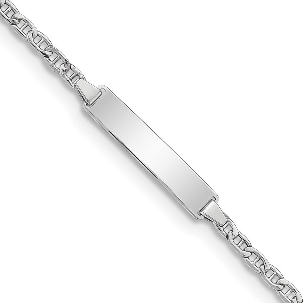 14k White Gold Polished Semi-Solid Chain/Solid Plate Anchor Link 20.5x Plate ID Bracelet