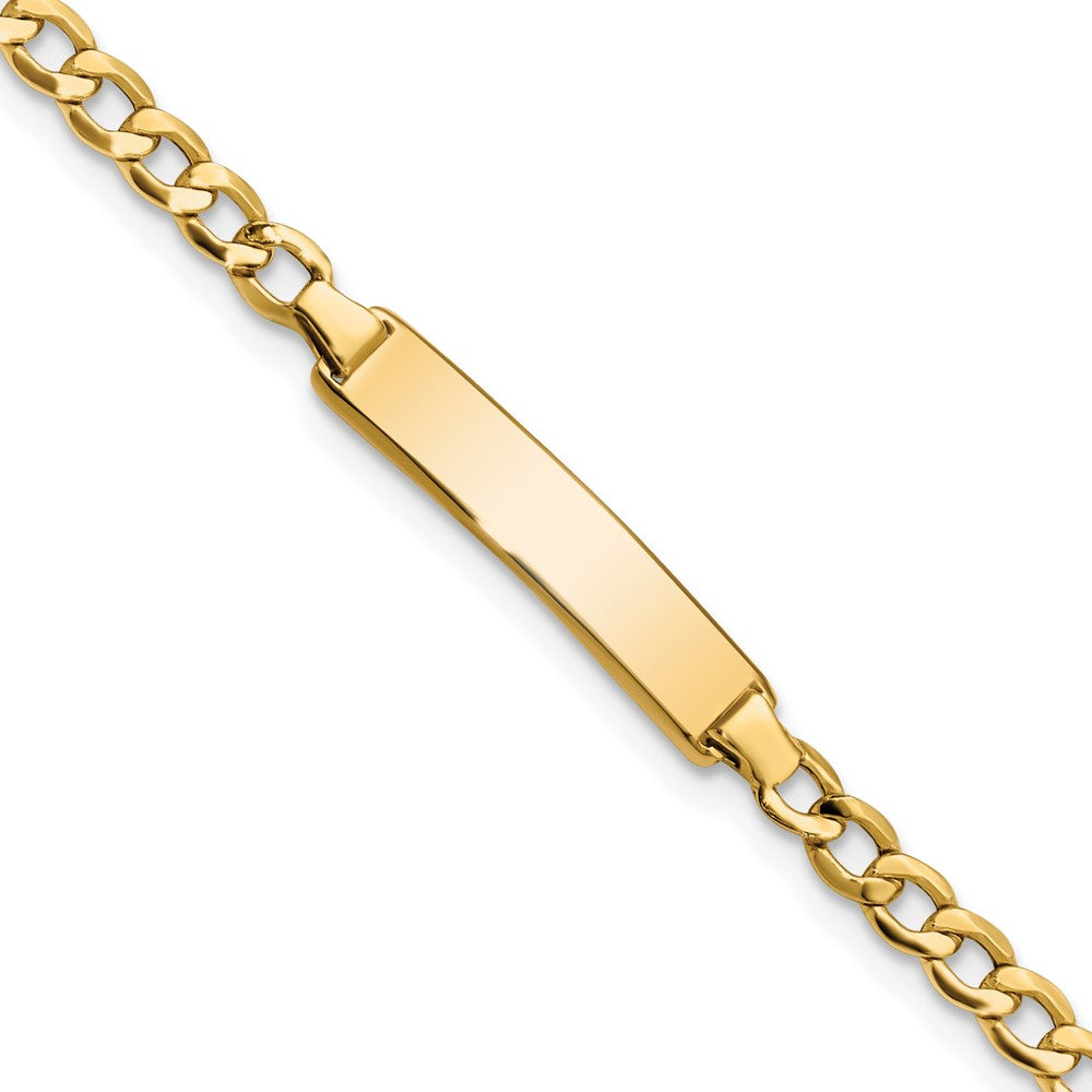 14k Polished Semi-Solid Chain/Solid Plate Cuban Link 23.5x Plate ID Bracelet