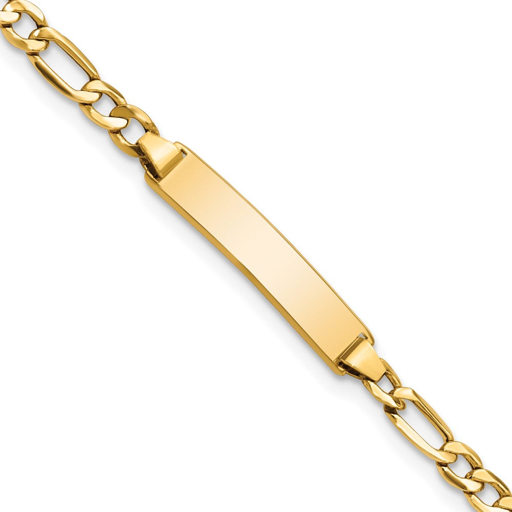 14k Polished Semi-Solid Chain/Solid Plate Figaro Link 23x Plate ID Bracelet