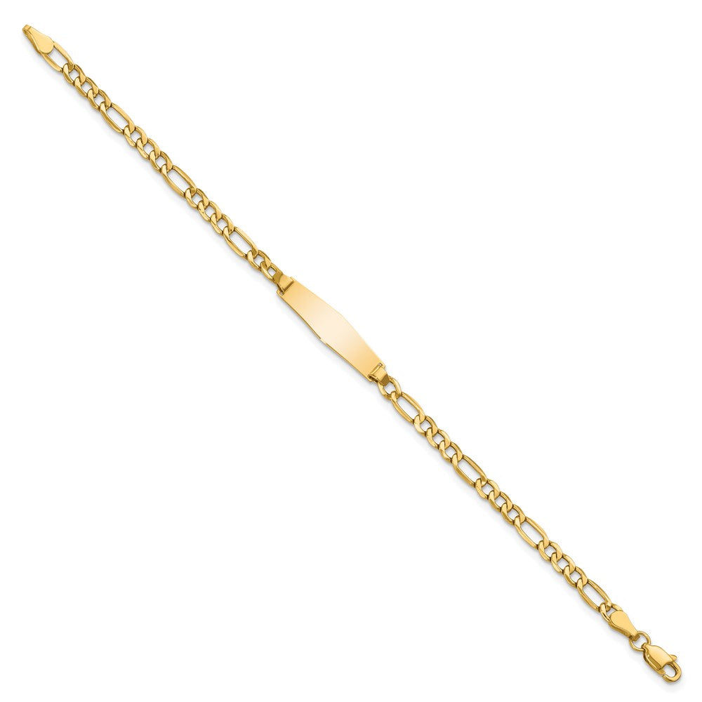 14k Polished Semi-Solid Chain/Solid Plate Figaro Link Soft Diamond Shape 19.5x Plate ID Bracelet