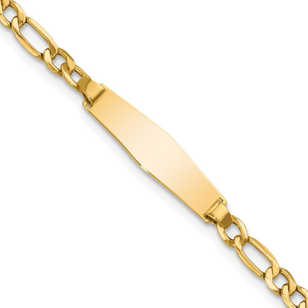 14k Polished Semi-Solid Chain/Solid Plate Figaro Link Soft Diamond Shape 19.5x Plate ID Bracelet