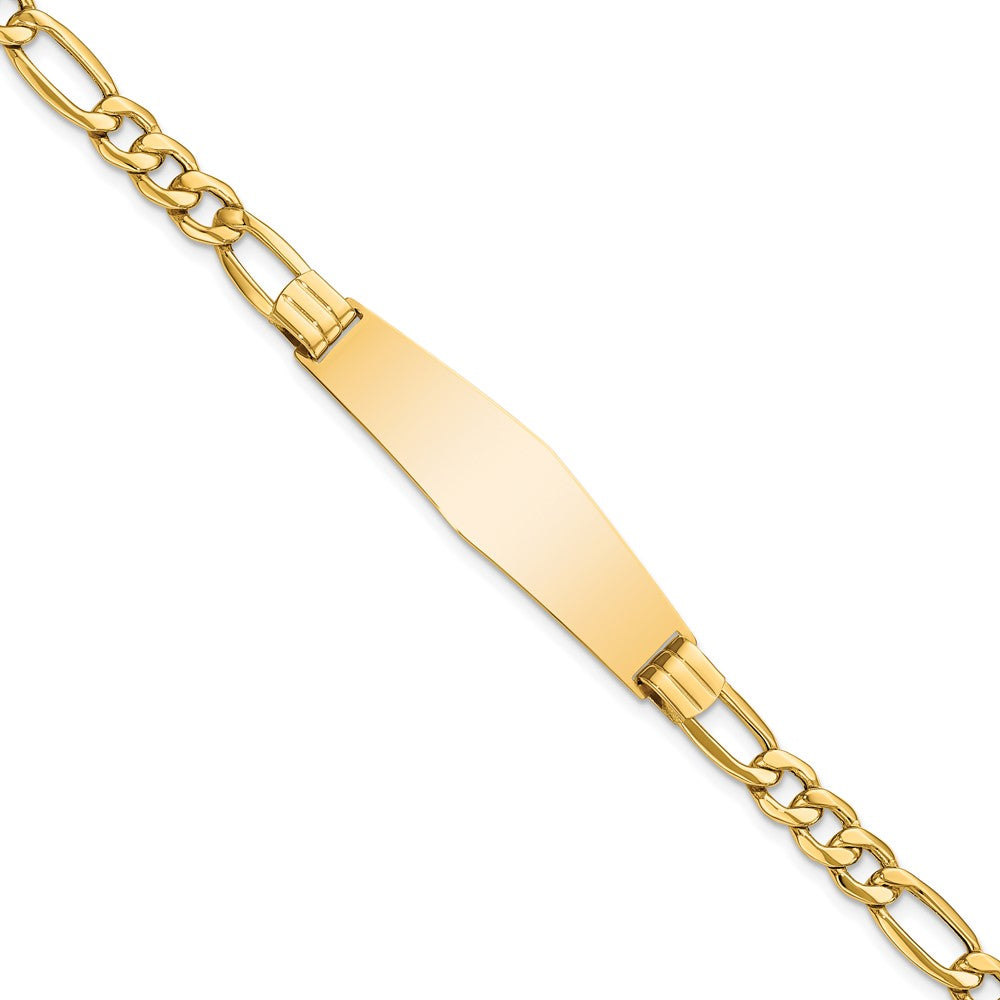 14k Polished Semi-Solid Chain/Solid Plate Figaro Link Soft Diamond Shape 38x Plate ID Bracelet