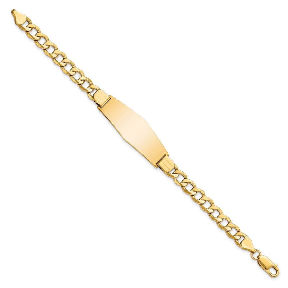 14k Polished Semi-Solid Chain/Solid Plate Curb Link Soft Diamond Shape 39x Plate ID Bracelet