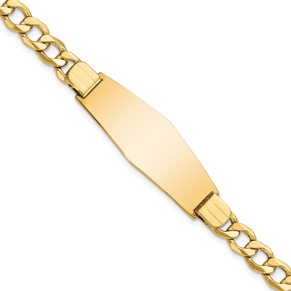 14k Polished Semi-Solid Chain/Solid Plate Curb Link Soft Diamond Shape 39x Plate ID Bracelet