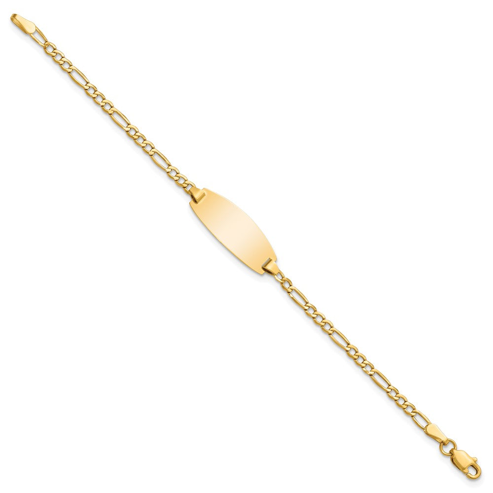 14k Polished Semi-Solid Chain/Solid Plate Figaro Link Oval 18.5x Plate Baby/Child ID Bracelet