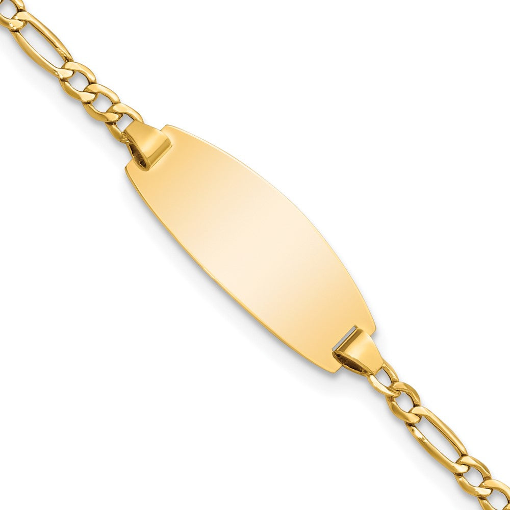 14k Polished Semi-Solid Chain/Solid Plate Figaro Link Oval 18.5x Plate ID Bracelet
