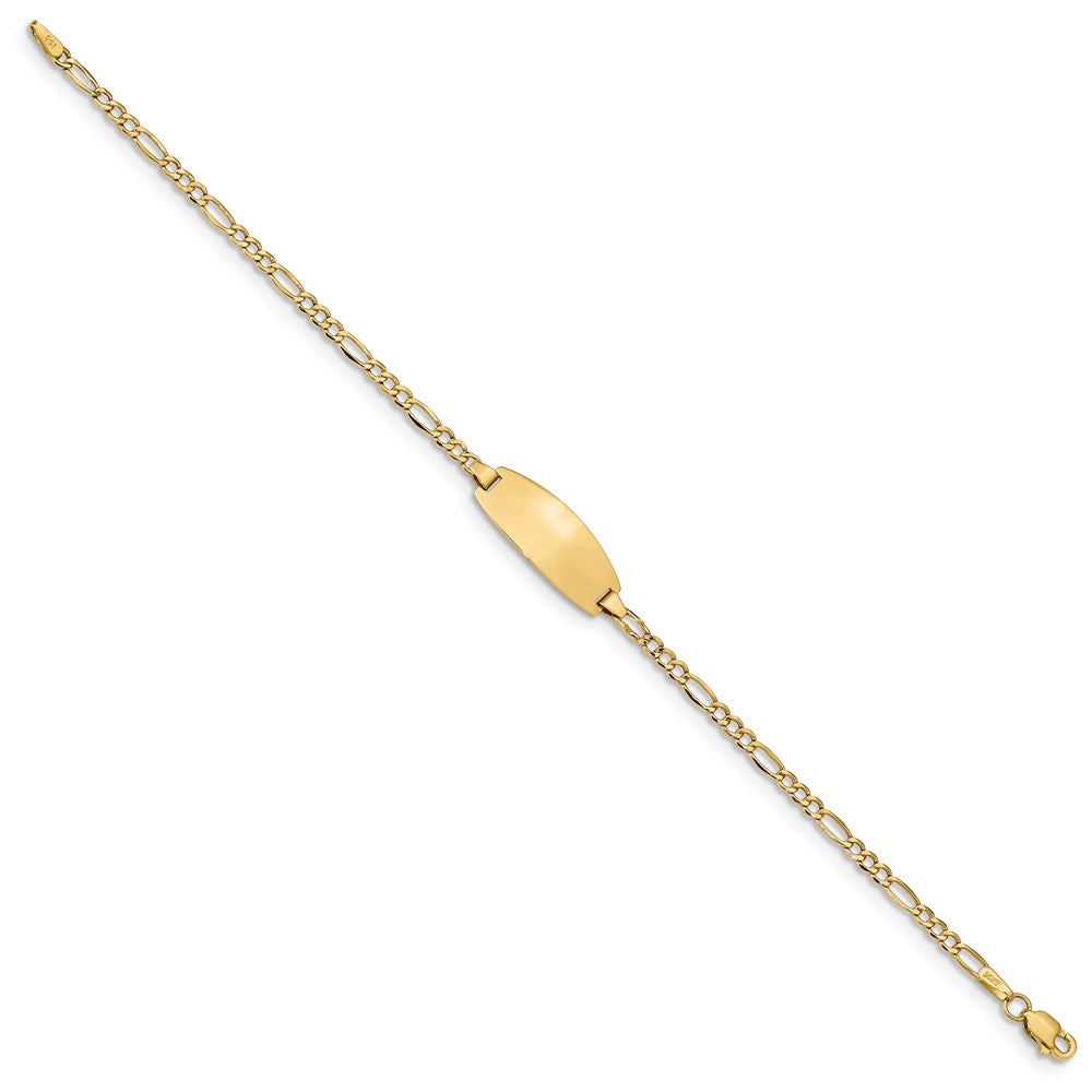 14k Polished Semi-Solid Chain/Solid Plate Figaro Link Oval 18.5x Plate Baby/Child ID Bracelet