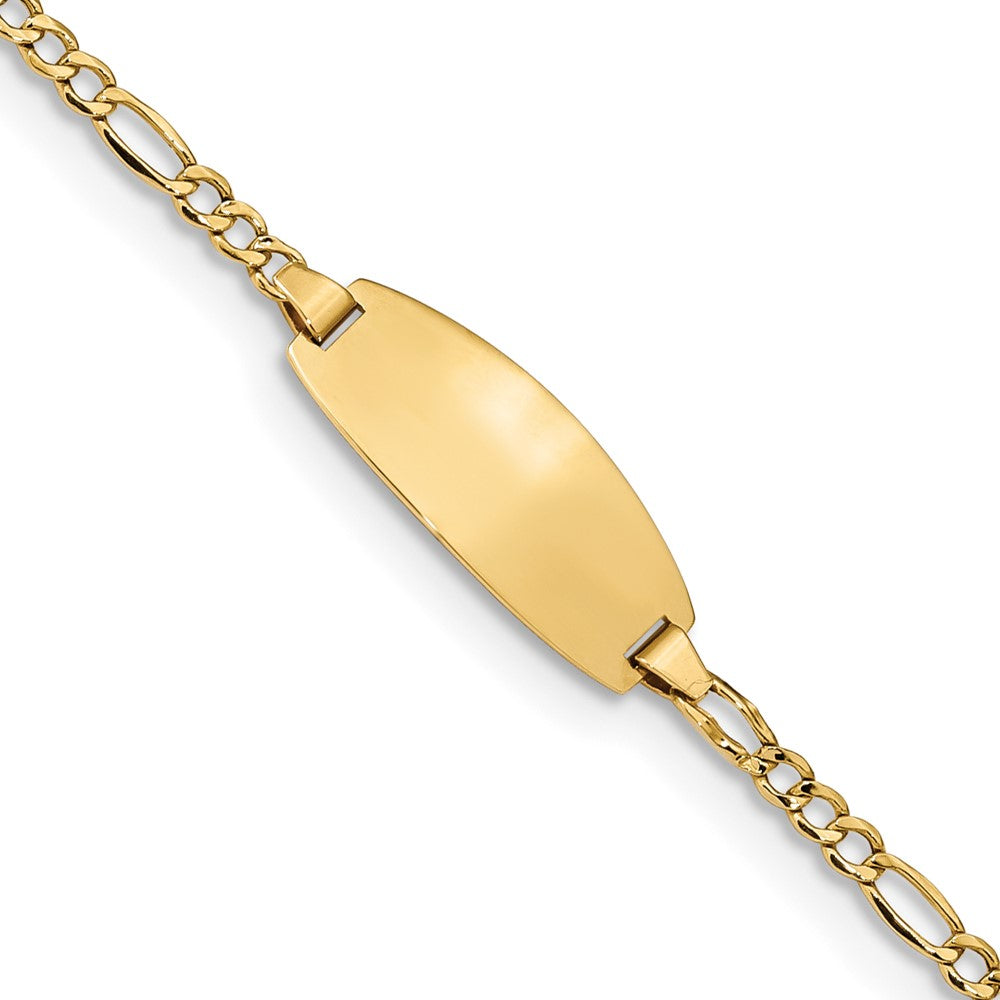 14k Polished Semi-Solid Chain/Solid Plate Figaro Link Oval 18.5x Plate Baby/Child ID Bracelet
