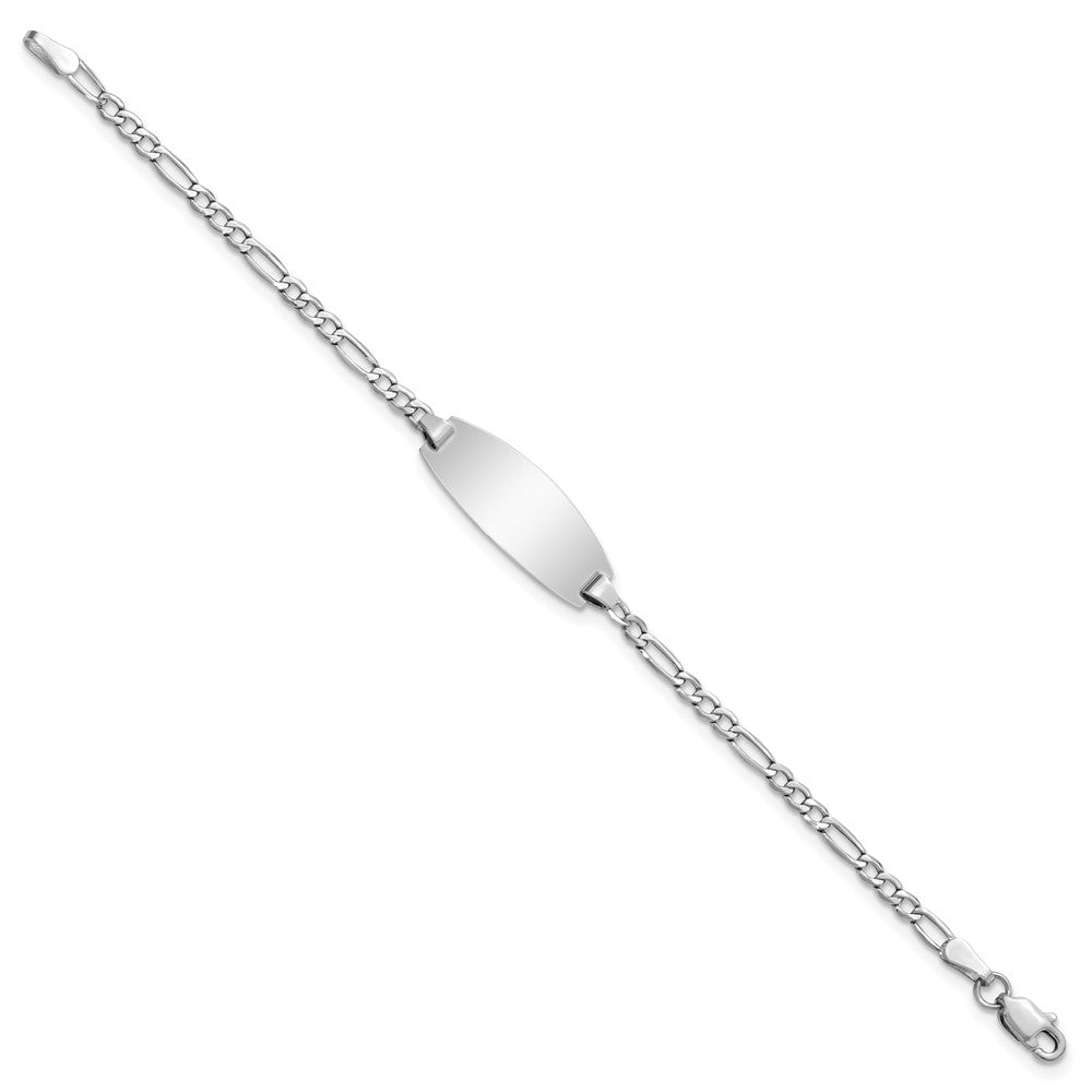 14k White Gold Polished Semi-Solid Chain/Solid Plate Figaro Link Oval 18.5x Plate Baby/Child ID Bracelet