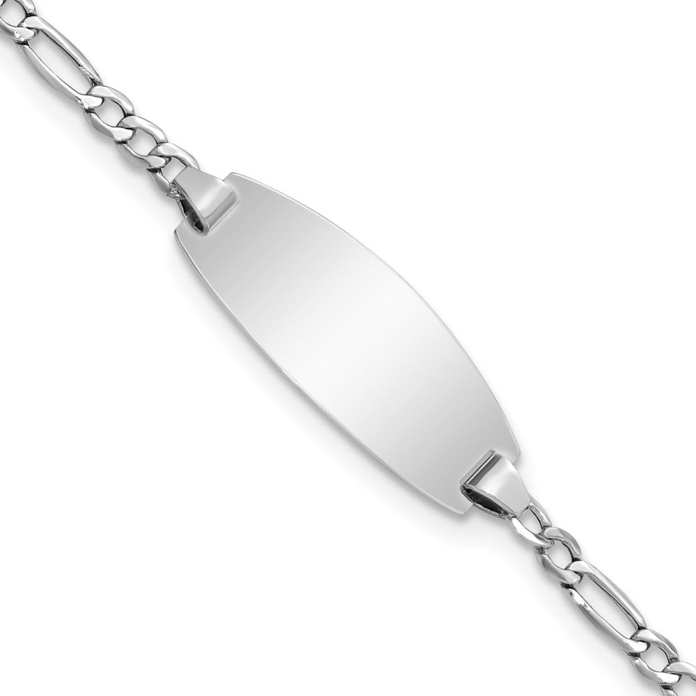 14k White Gold Polished Semi-Solid Chain/Solid Plate Figaro Link Oval 18.5x Plate ID Bracelet