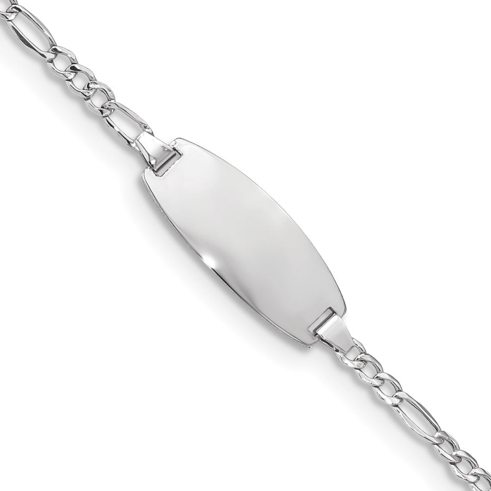 14k White Gold Polished Semi-Solid Chain/Solid Plate Figaro Link Oval 18.5x Plate ID Bracelet