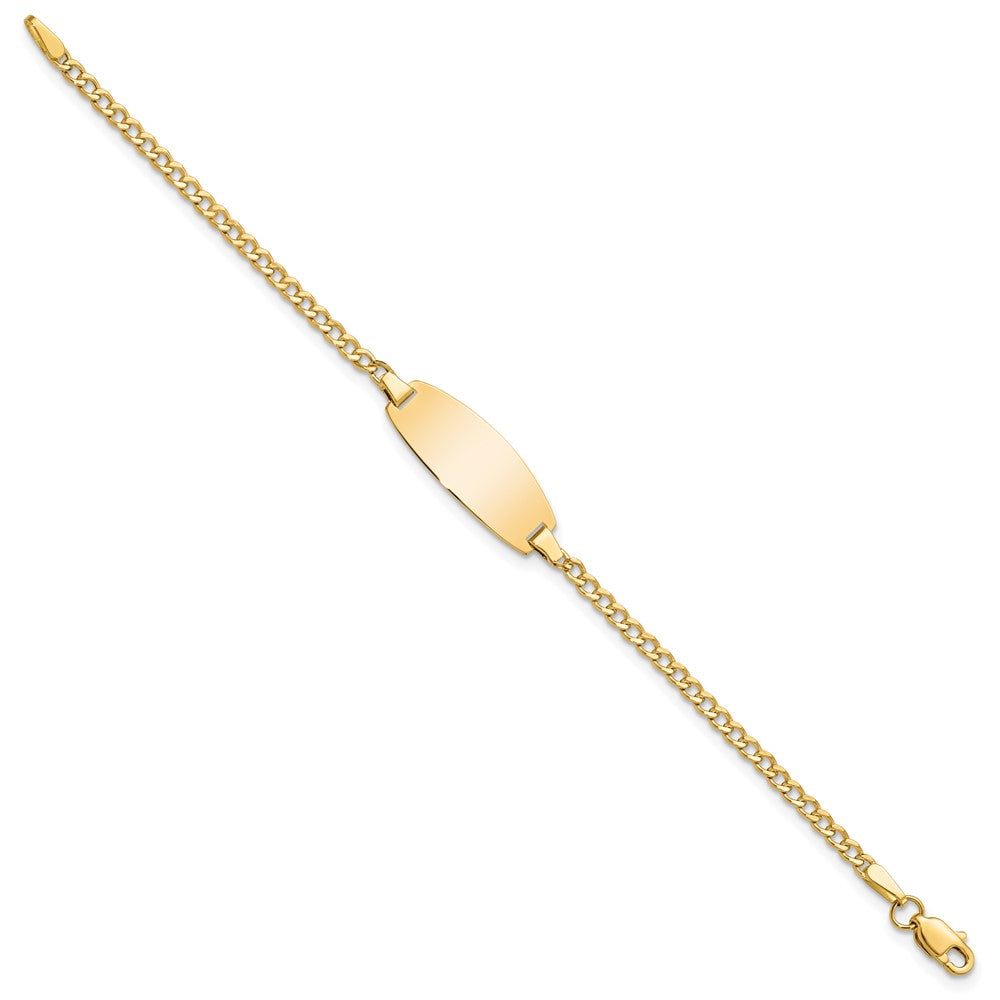 14k Polished Semi-Solid Chain/Solid Plate Curb Link Oval 18.5x Plate ID Bracelet