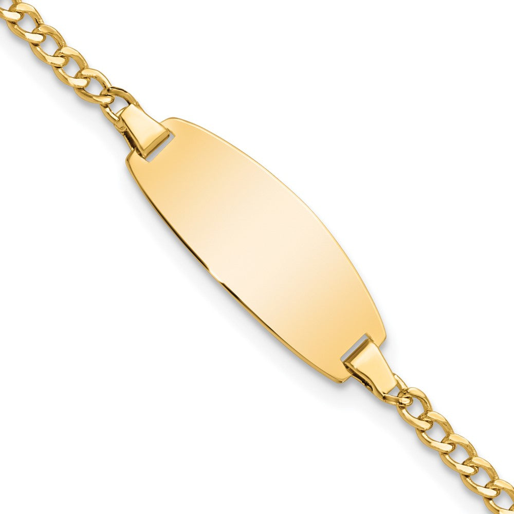 14k Polished Semi-Solid Chain/Solid Plate Curb Link Oval 18.5x Plate ID Bracelet