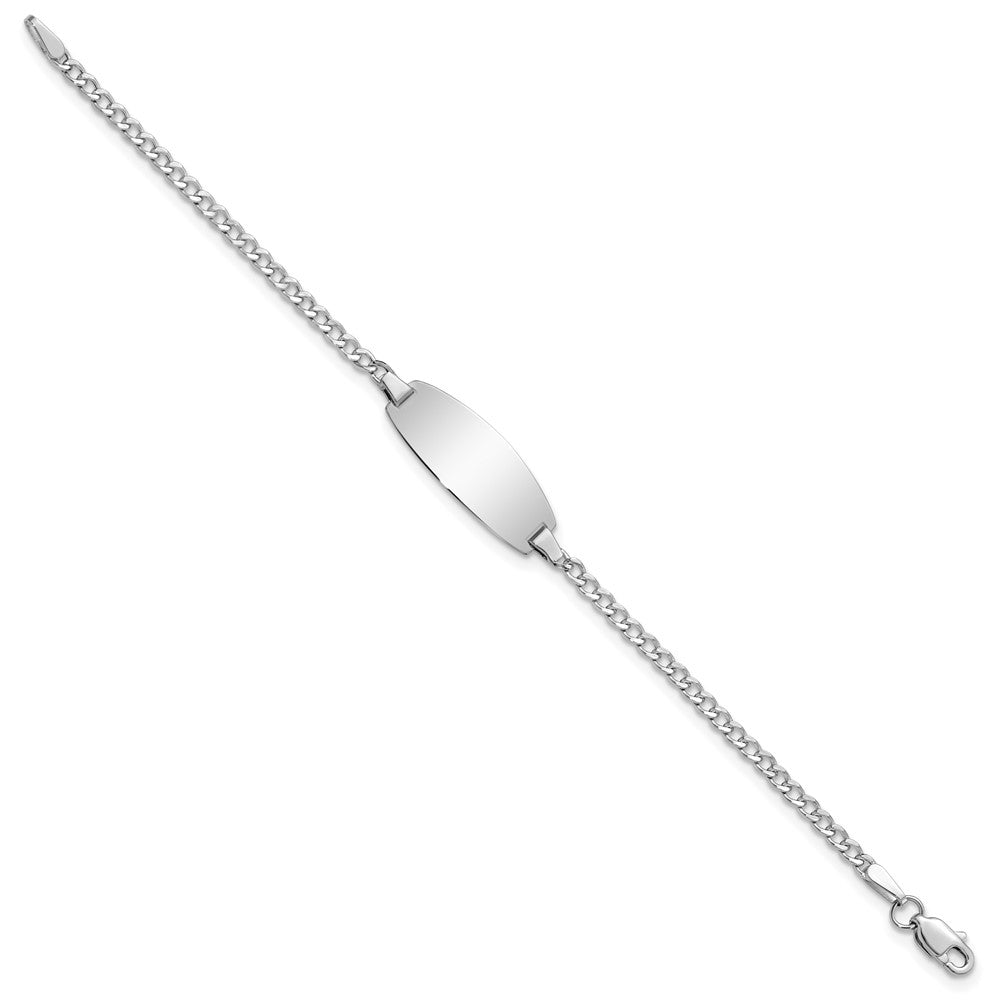 14k White Gold Polished Semi-Solid Chain/Solid Plate Curb Link Oval 18.5x Plate ID Bracelet