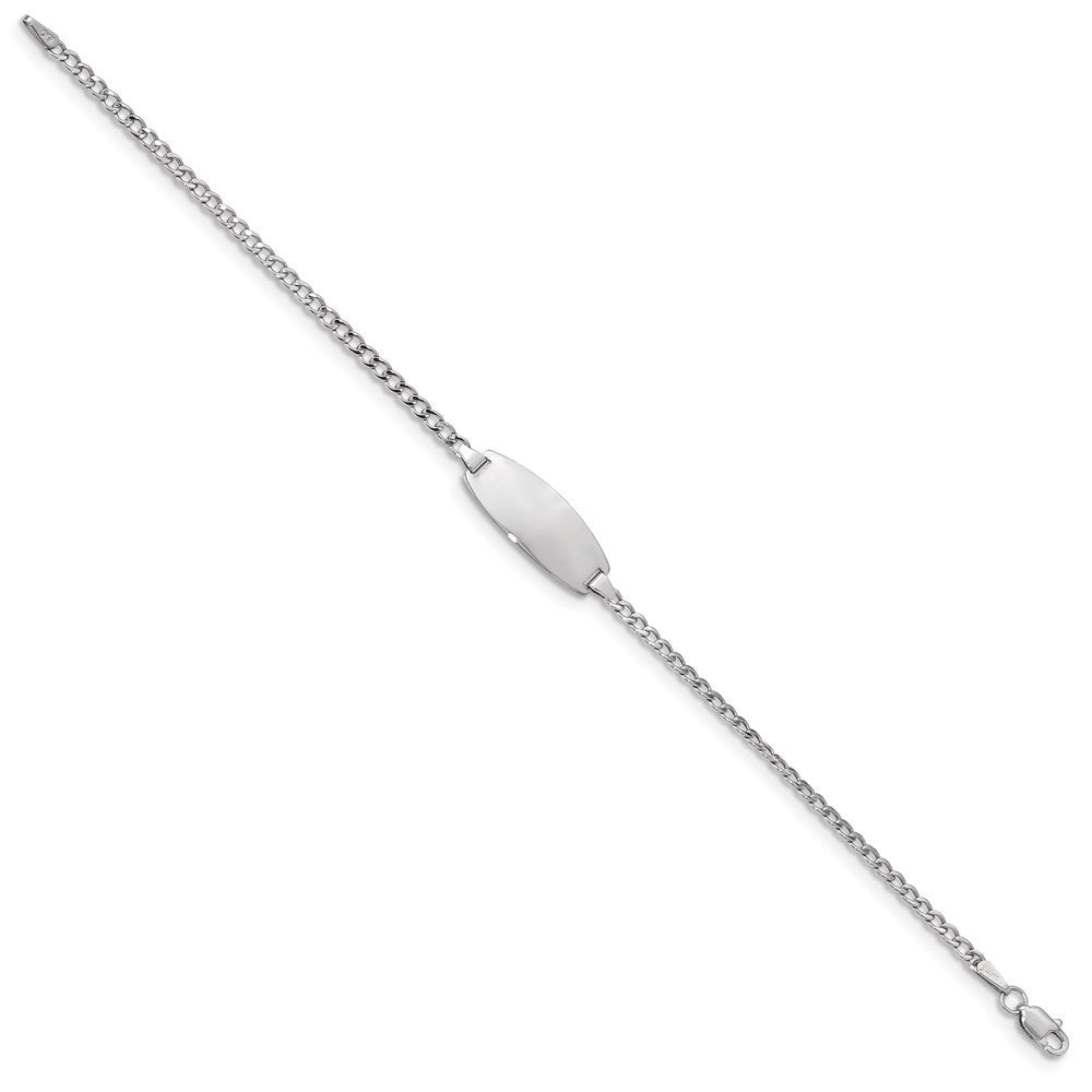 14k White Gold Polished Semi-Solid Chain/Solid Plate Curb Link Oval 18.5x Plate ID Bracelet