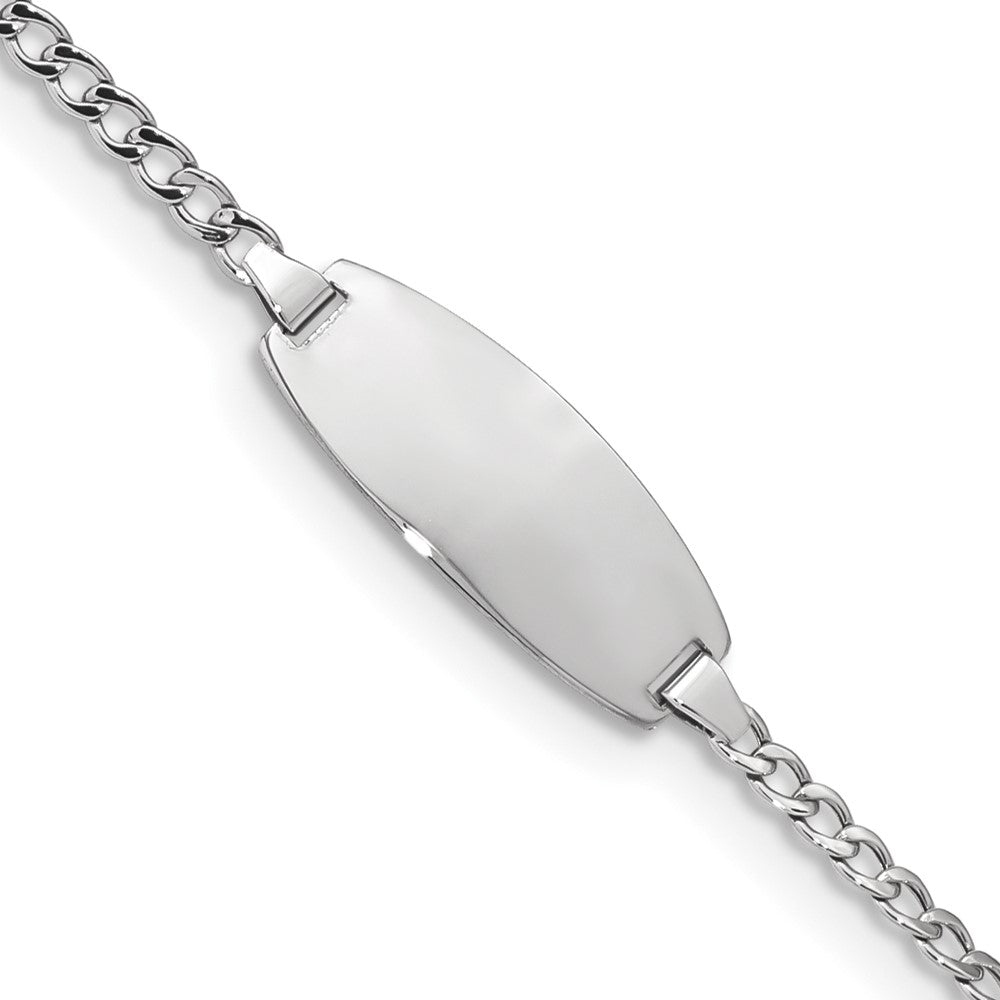 14k White Gold Polished Semi-Solid Chain/Solid Plate Curb Link Oval 18.5x Plate ID Bracelet