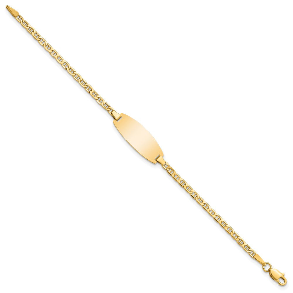14k Polished Semi-Solid Chain/Solid Plate Anchor Link Oval 18.5x Plate ID Bracelet
