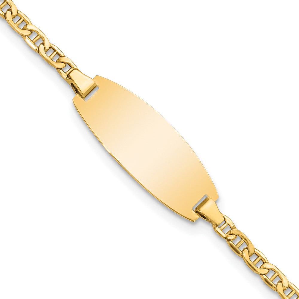 14k Polished Semi-Solid Chain/Solid Plate Anchor Link Oval 18.5x Plate Baby/Child ID Bracelet