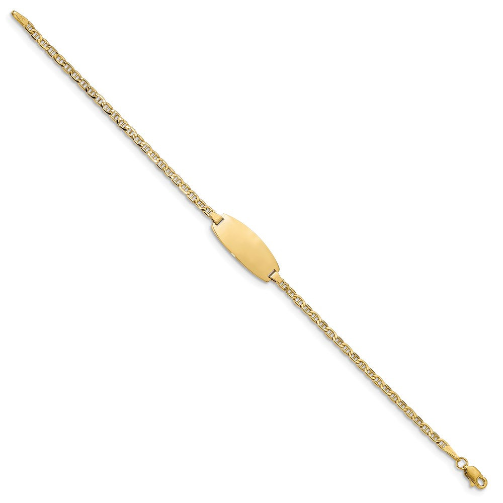 14k Polished Semi-Solid Chain/Solid Plate Anchor Link Oval 18.5x Plate ID Bracelet