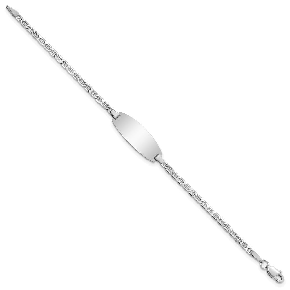 14k White Gold Polished Semi-Solid Chain/Solid Plate Anchor Link Oval 18.5x Plate ID Bracelet