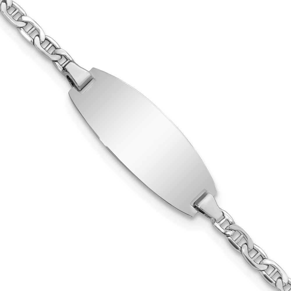 14k White Gold Polished Semi-Solid Chain/Solid Plate Anchor Link Oval 18.5x Plate Baby/Child ID Bracelet