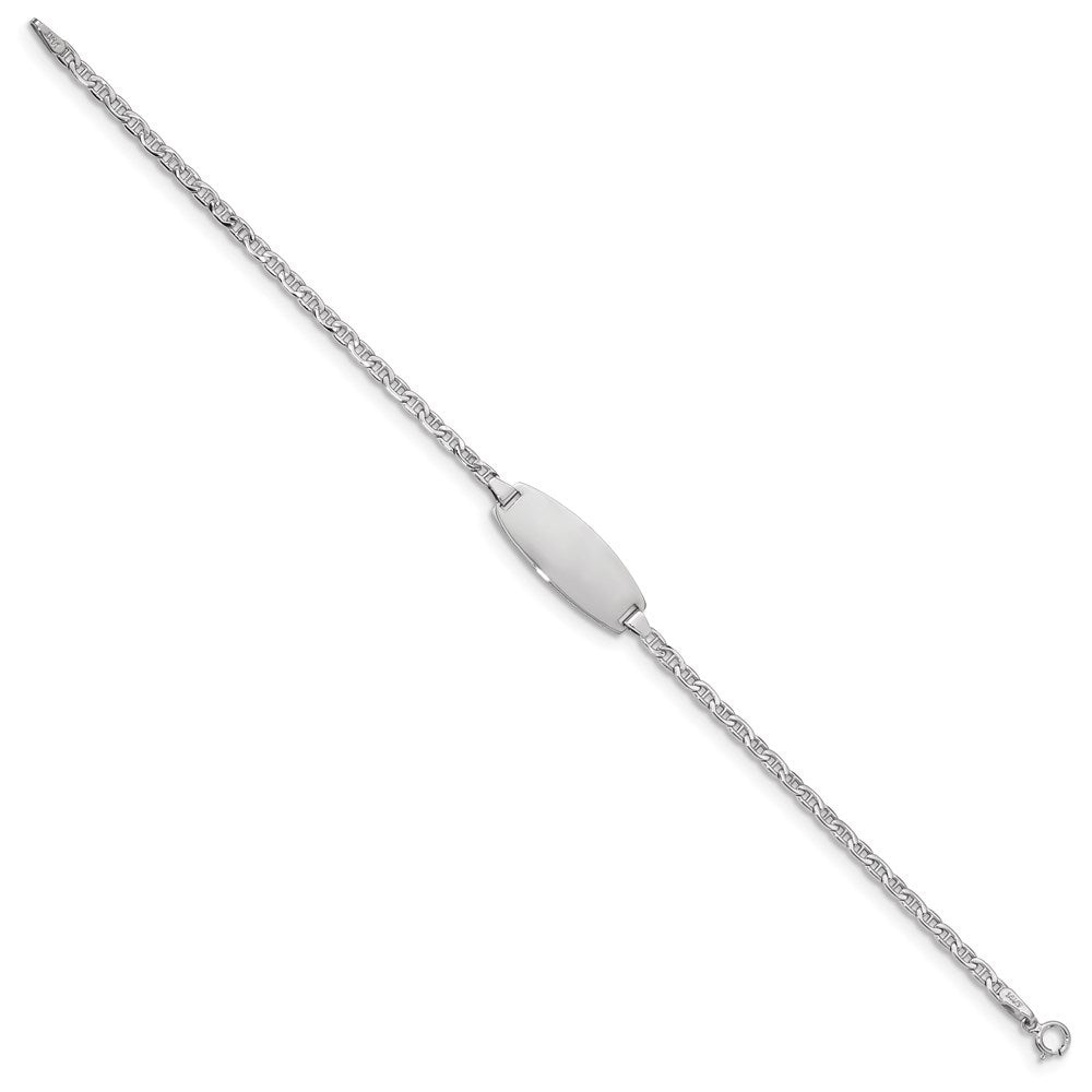 14k White Gold Polished Semi-Solid Chain/Solid Plate Anchor Link Oval 18.5x Plate ID Bracelet