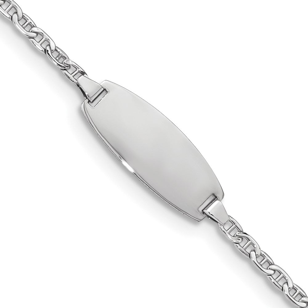 14k White Gold Polished Semi-Solid Chain/Solid Plate Anchor Link Oval 18.5x Plate ID Bracelet