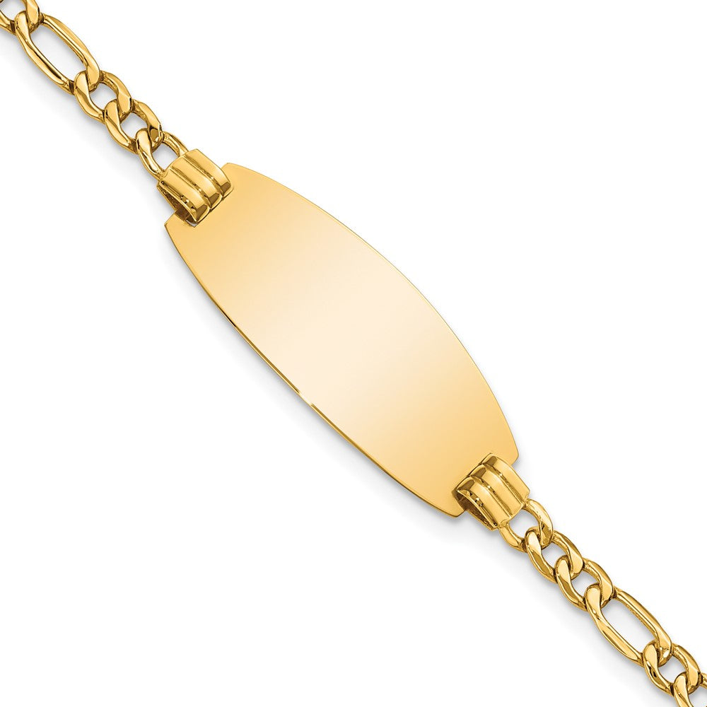 14k Polished Semi-Solid Chain/Solid Plate Figaro Link Oval 25x Plate ID Bracelet