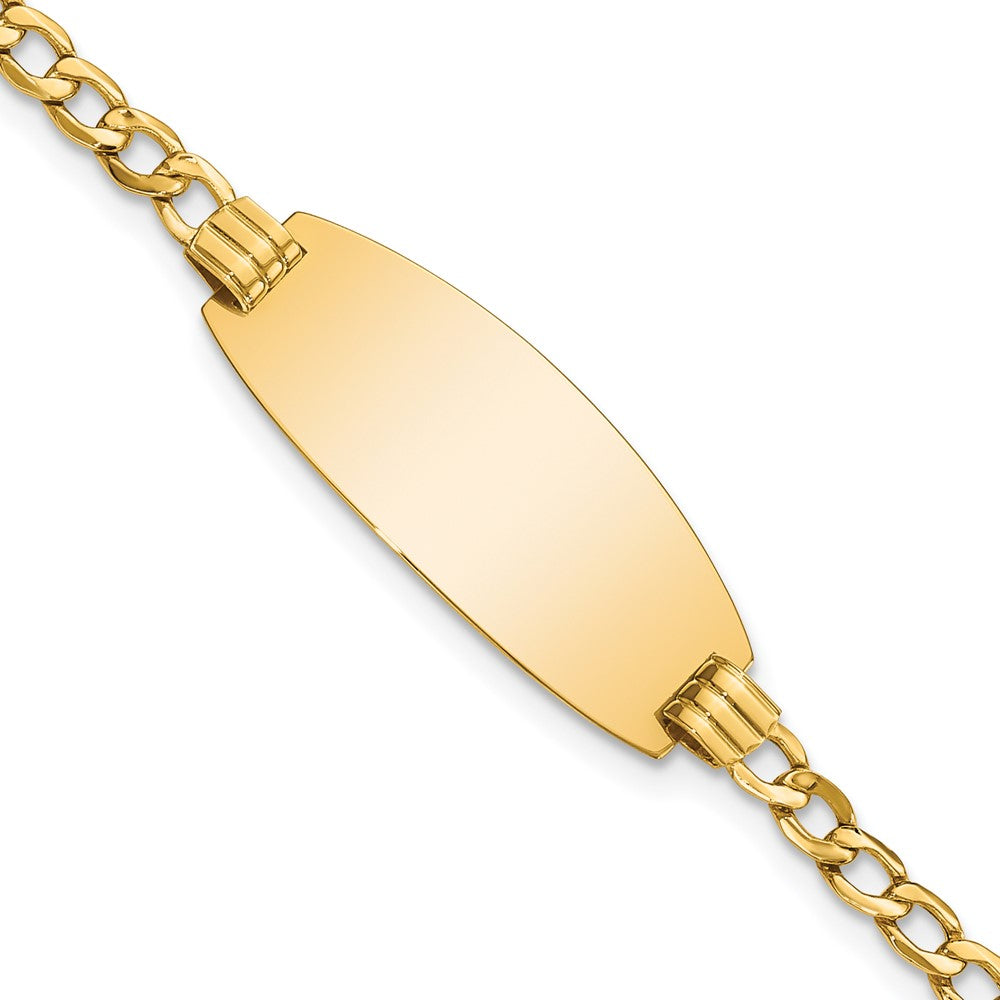 14k Polished Semi-Solid Chain/Solid Plate Curb Link Oval 25x Plate ID Bracelet