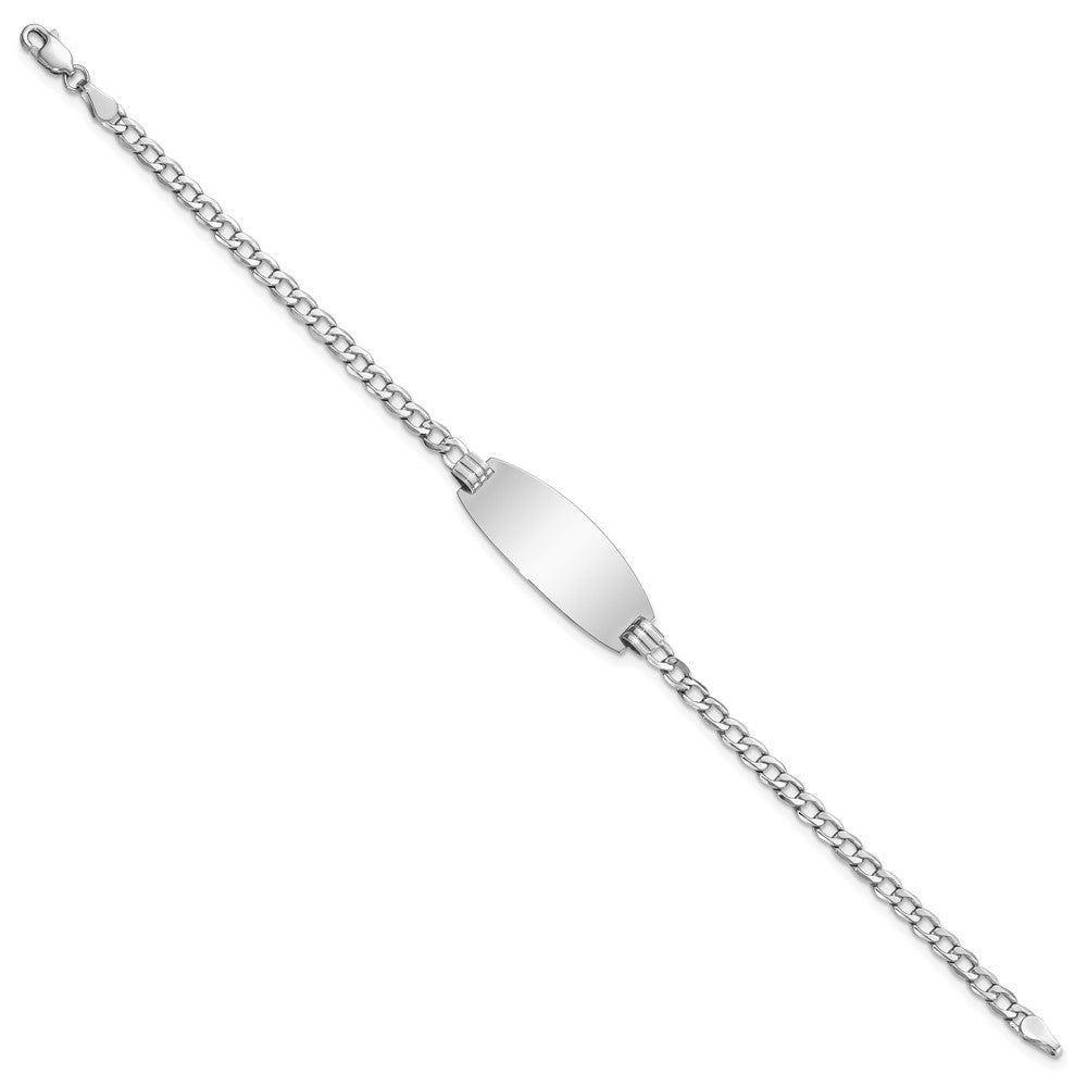 14k White Gold Polished Semi-Solid Chain/Solid Plate Curb Link Oval 25x Plate ID Bracelet