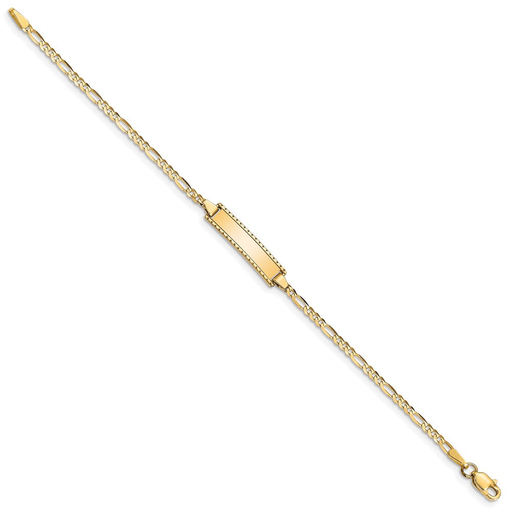 14k Polished Solid Chain/Solid Plate Figaro Link 18.5x Plate ID Bracelet