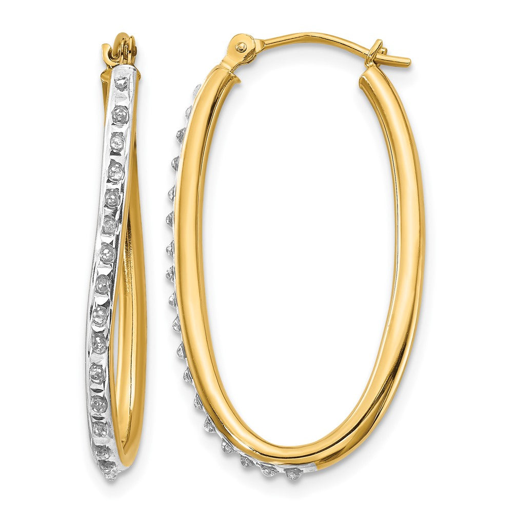 14k Diamond Fascination Diamond Dust/Accent 2x Oval Twist Hoop Earrings