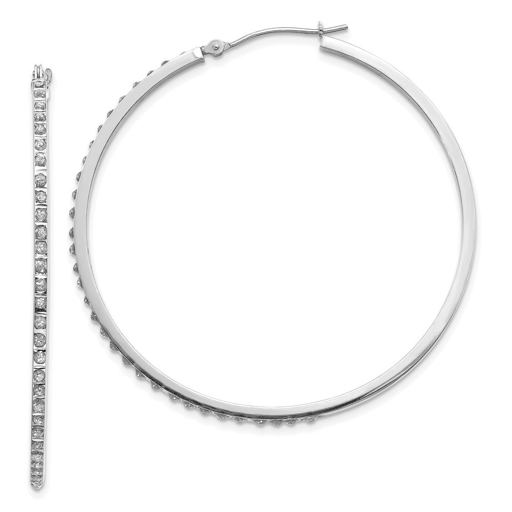 14k White Gold Diamond Fascination Lg Round Hinged Hoop Earrings